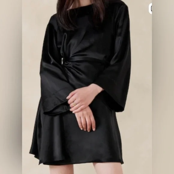 treccia hammered satin dress BANANA REPUBLIC TRECCIA HAMMERED SATIN DRESS BLACK Size XL NWOT Mini